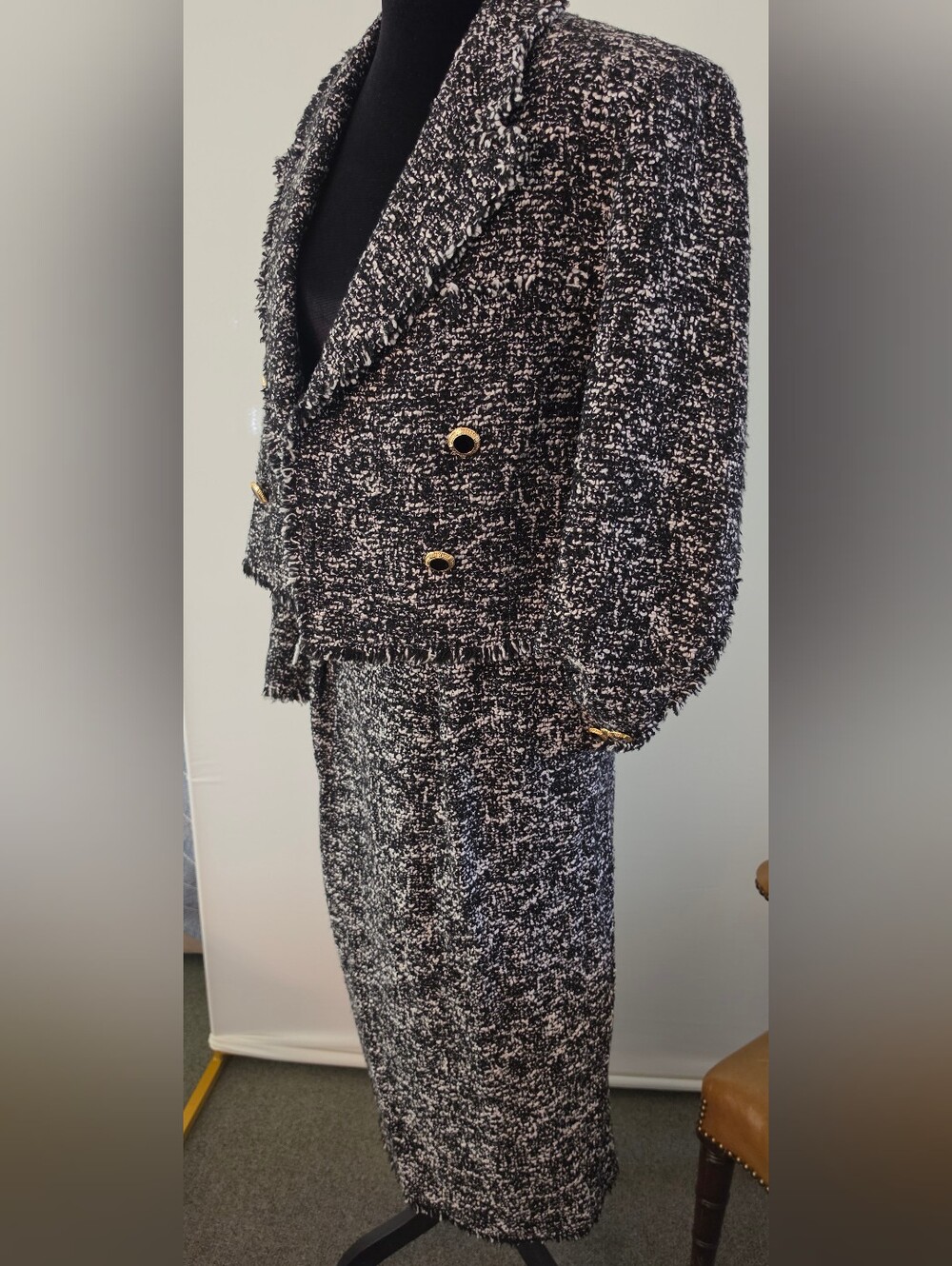 Zara Black & White Tweed Suit - Large